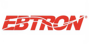 Stylized red EBTRON logo with swoosh