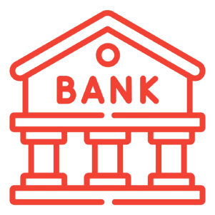 Red bank building icon on black background